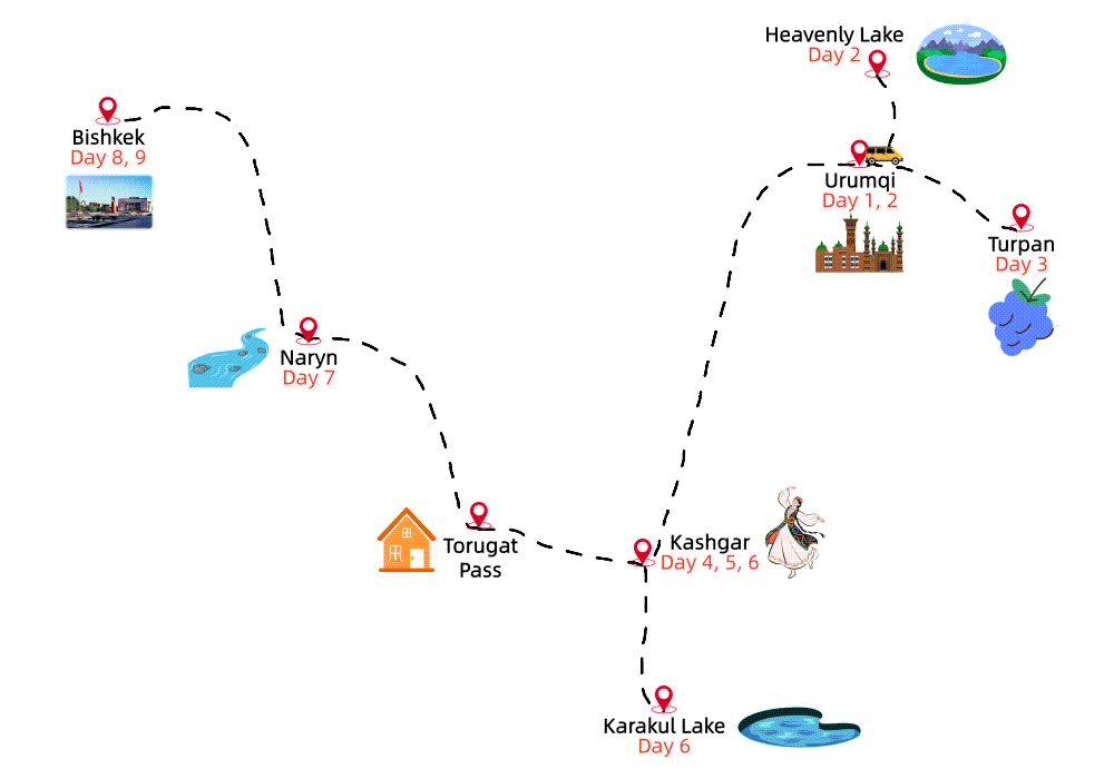 10 Days Silk Road Travel from Urumqi to Bishkek via Kashgar